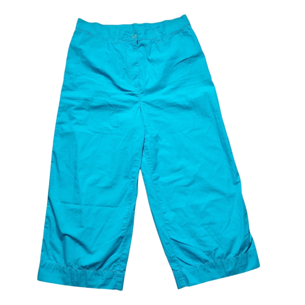 Ralph Lauren Bright Blue Wide Leg 100% Cotton Capri Pants Size 6